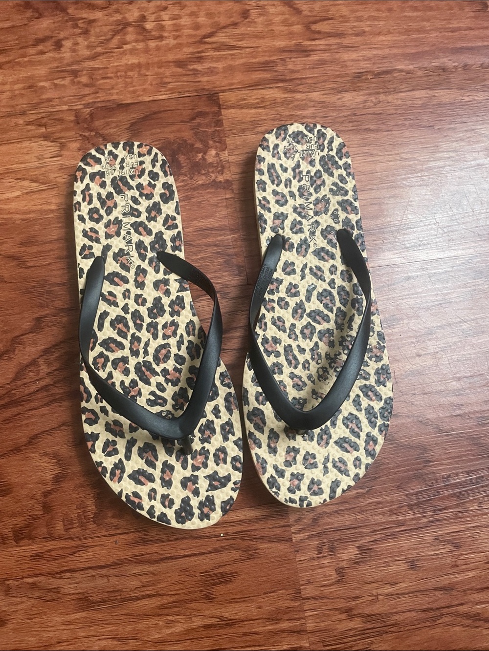 Primark Leopard Print Flip Flops with Black Straps